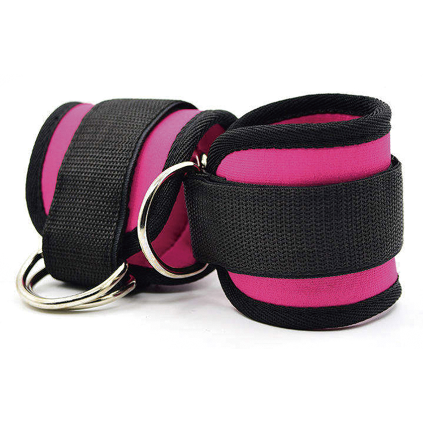 Customized Gym Logo Black Polyester & Cotton Adjustable Comfort Comprehensive Protection Unisex Ankle Straps for Cable Machines